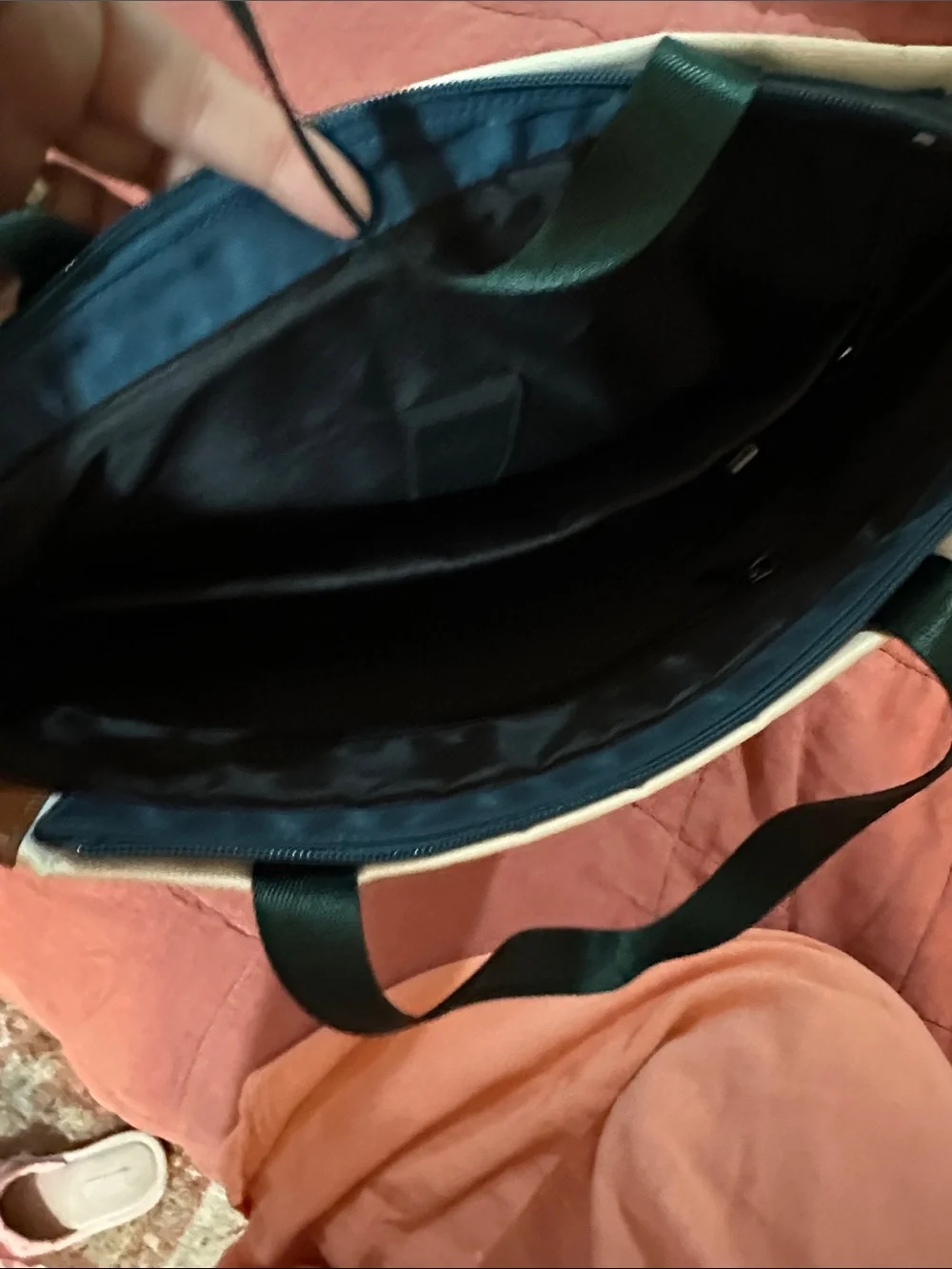Colorblock Navy & Cream Men's Backpack with Brown Trim